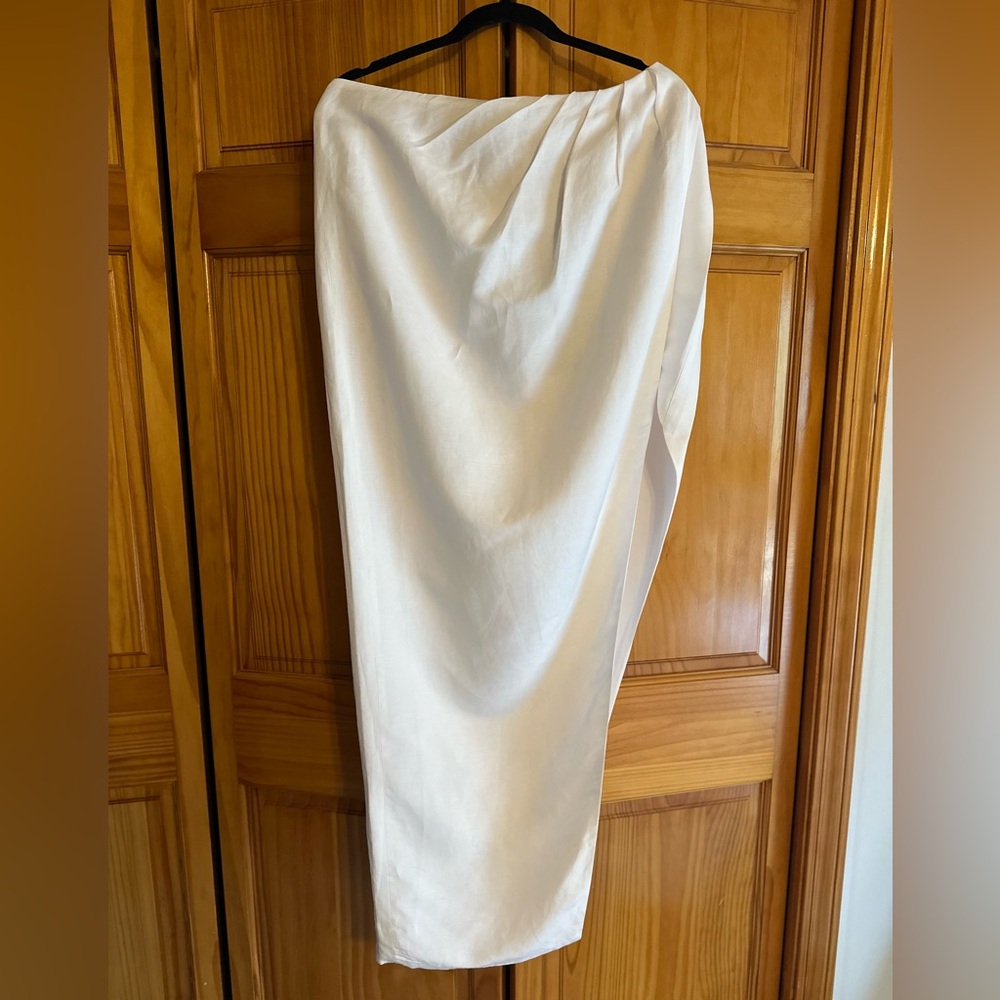 Novaluxe White Linen Asymmetrical Maxi Skirt